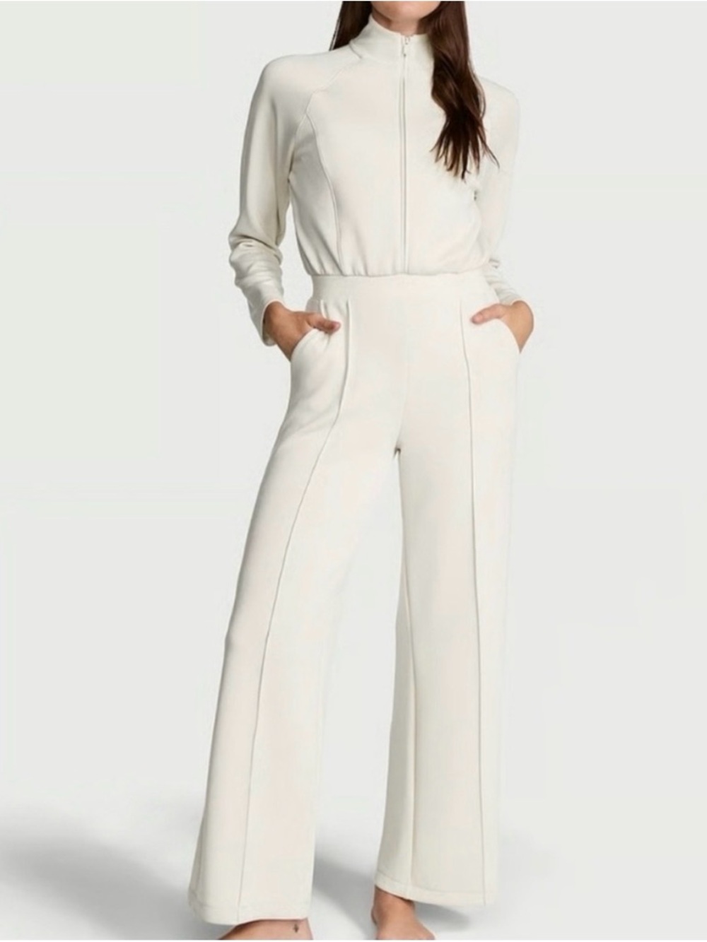 Victoria's Secret Cream High-Waist Wide-Leg Jumpsuit